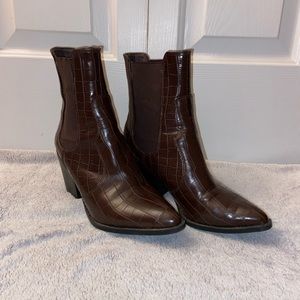 Nasty Gal Chocolate Brown Snakeskin Cowboy Boot, Size 38